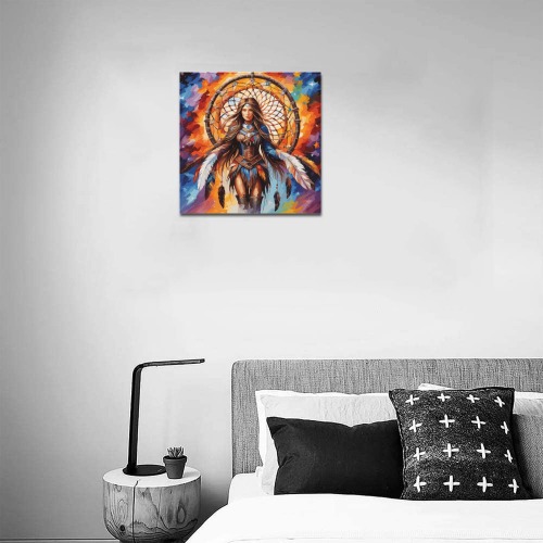 Nice fairy woman and a dreamcatcher colorful art. Upgraded Canvas Print 16"x16"