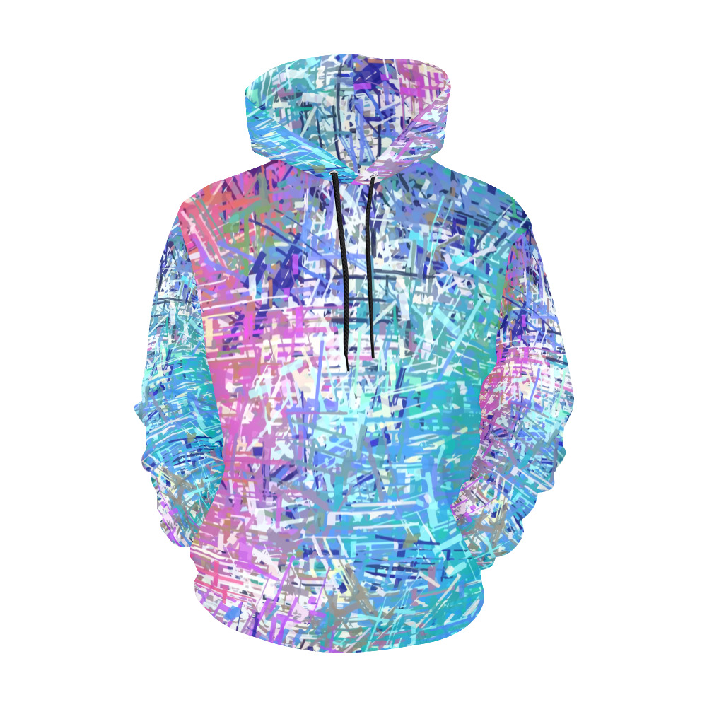Grunge Urban Graffiti Pink Turquoise Paint Splatter Texture All Over Print Hoodie for Women (USA Size) (Model H13)