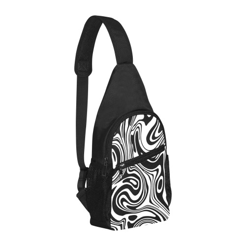 Black and White Marble Chest Bag-Front Printing (Model 1719)