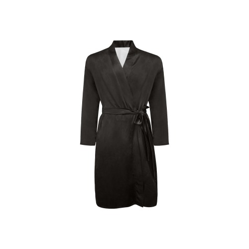 Black Men's Long Sleeve Belted Night Robe (Model H56)