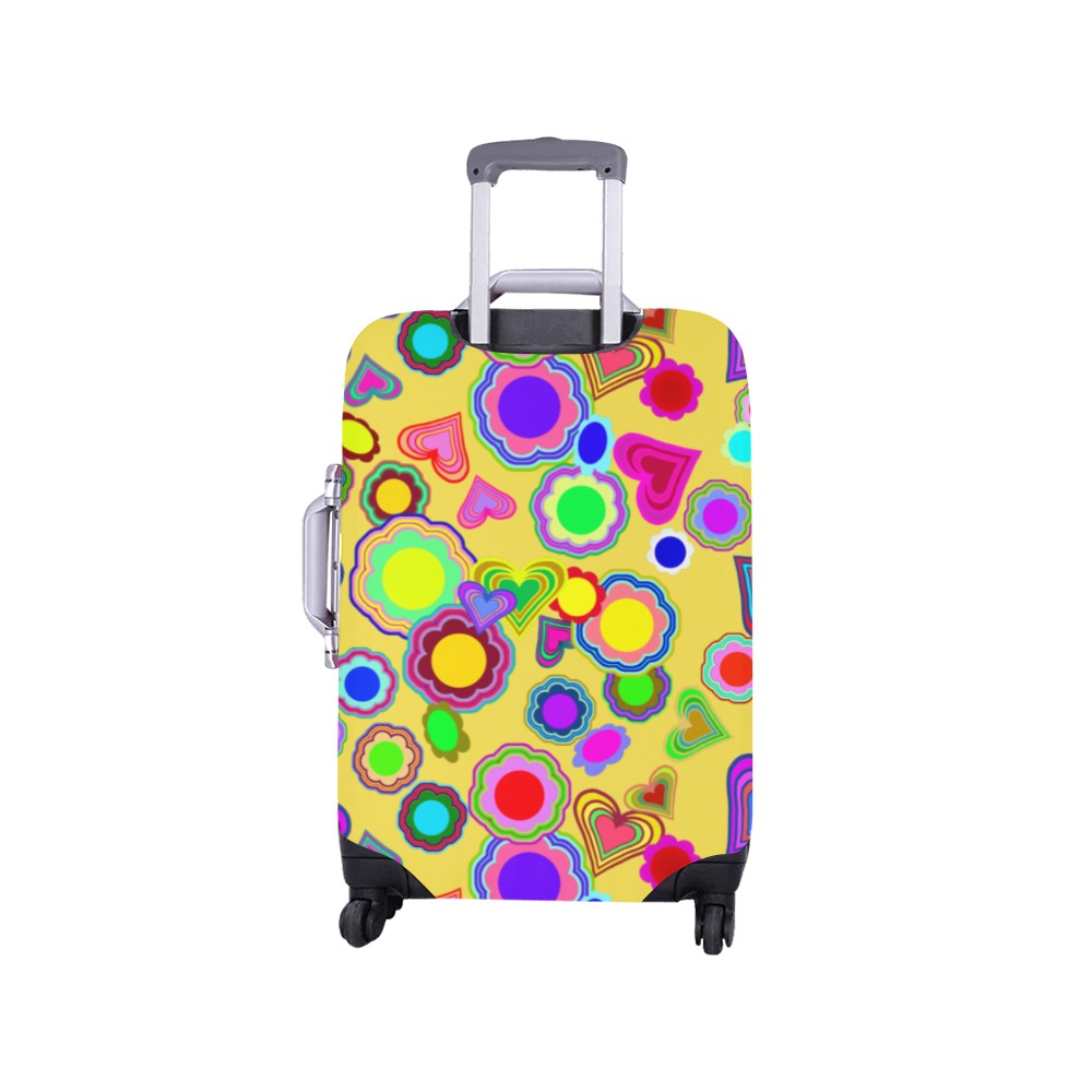 Groovy Hearts and Flowers Yellow Luggage Cover/Small 18"-21"