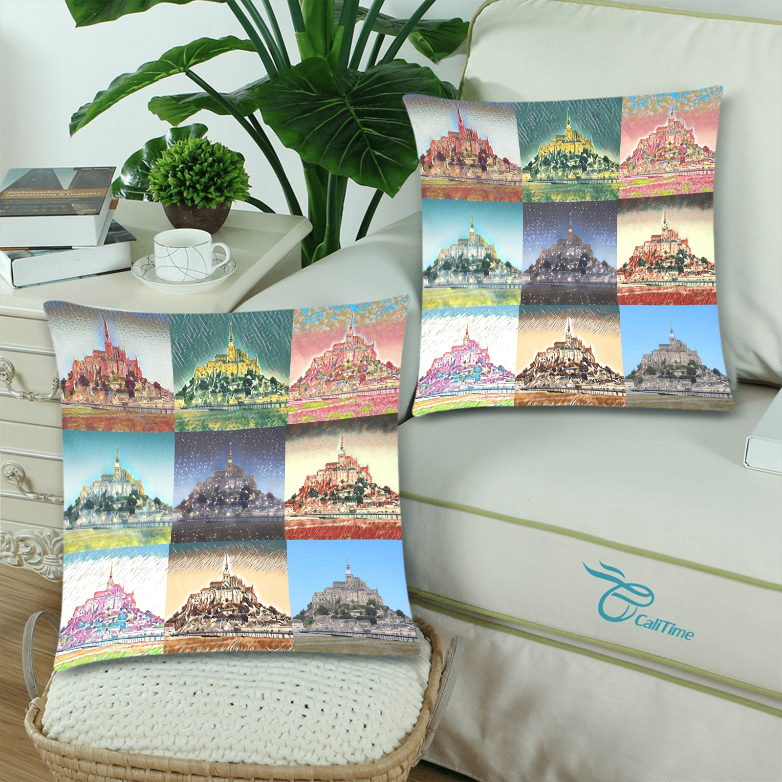Mont Saint Michel, Normandy, France Collage Custom Zippered Pillow Cases 18"x 18" (Twin Sides) (Set of 2)