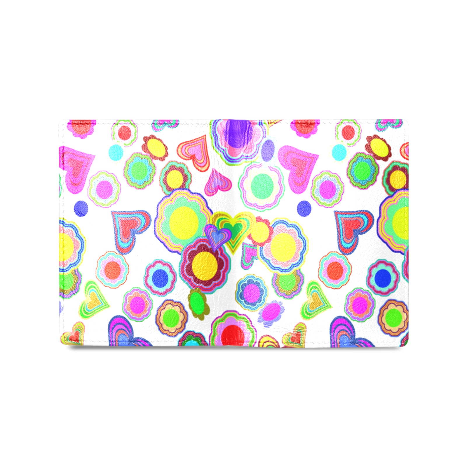 Groovy Hearts and Flowers White Men's Leather Wallet (Model 1612)