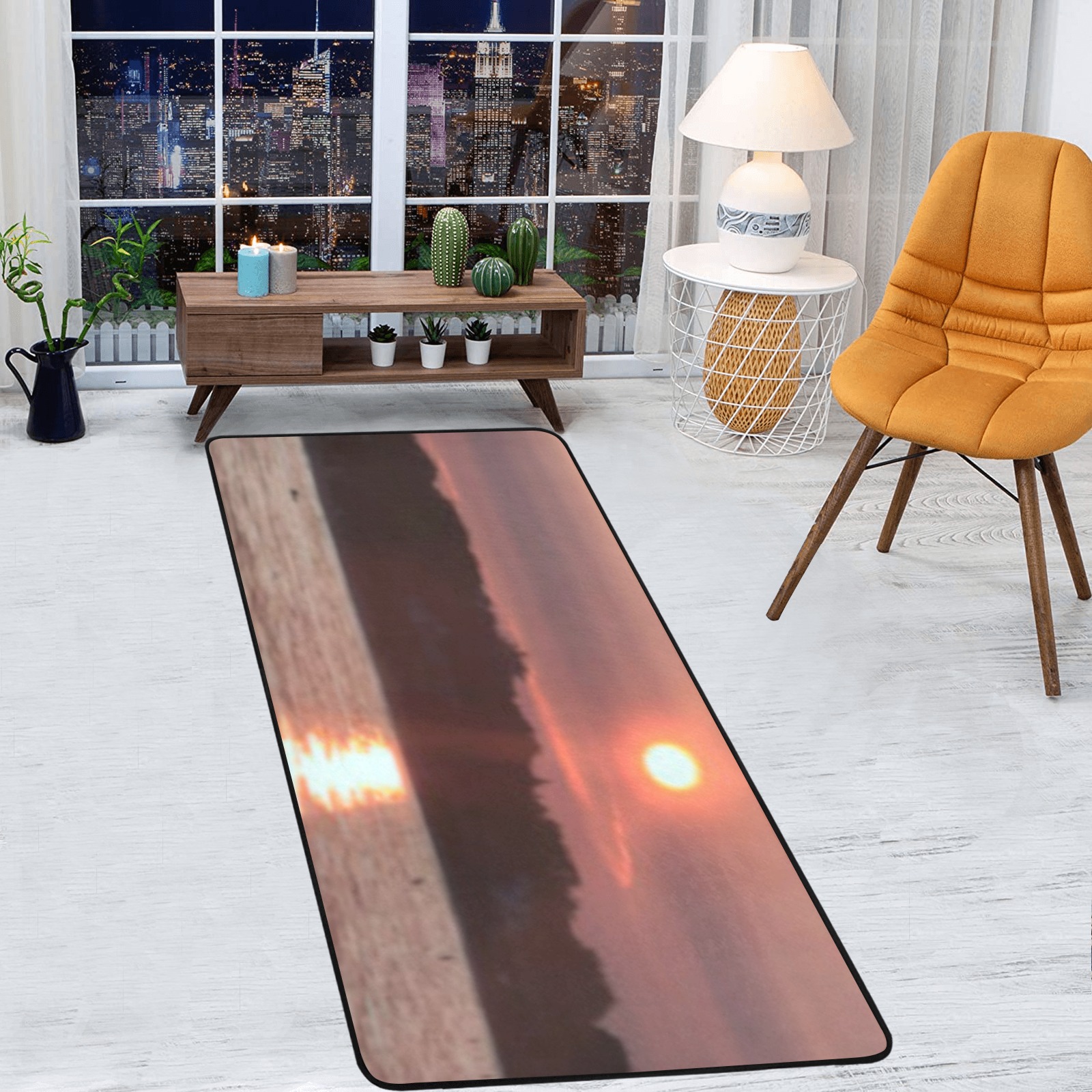 Glazed Sunset Collection Area Rug with Black Binding  7'x3'3''