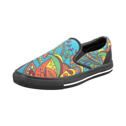 Euphoric Black Women's Slip-on Canvas Shoes (Model 019)