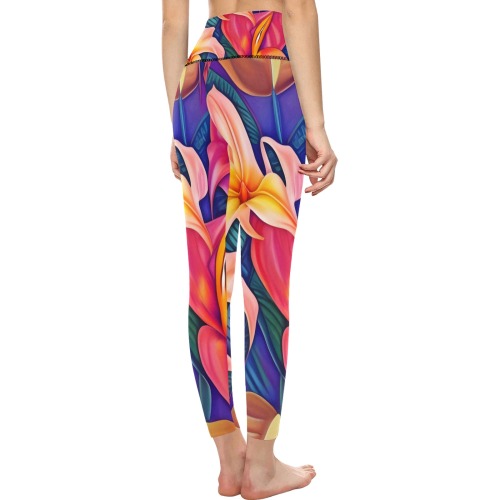 Tropical Flowers Five Women's All Over Print High-Waisted Leggings (Model L36)