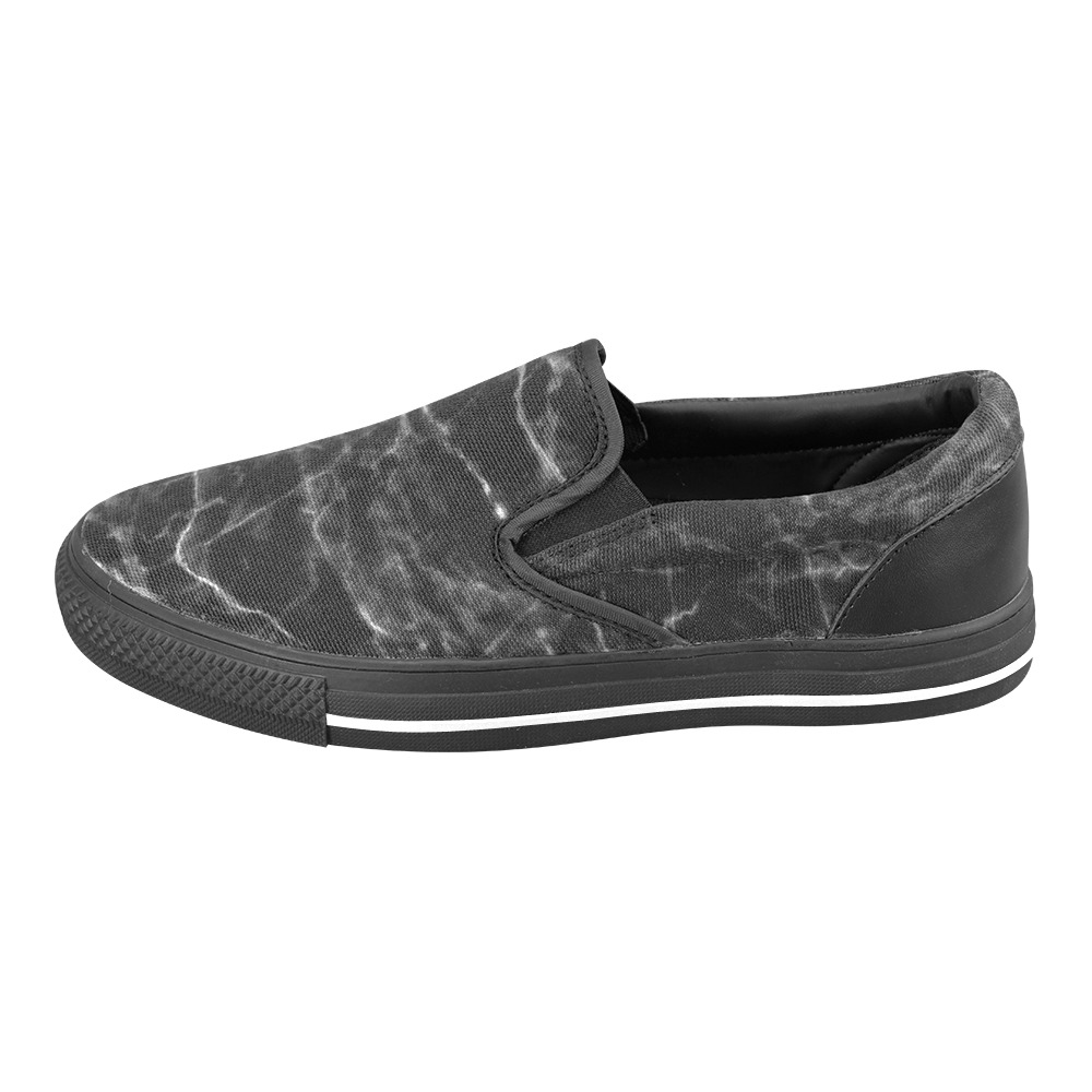 Black marble texture Women's Slip-on Canvas Shoes (Model 019)