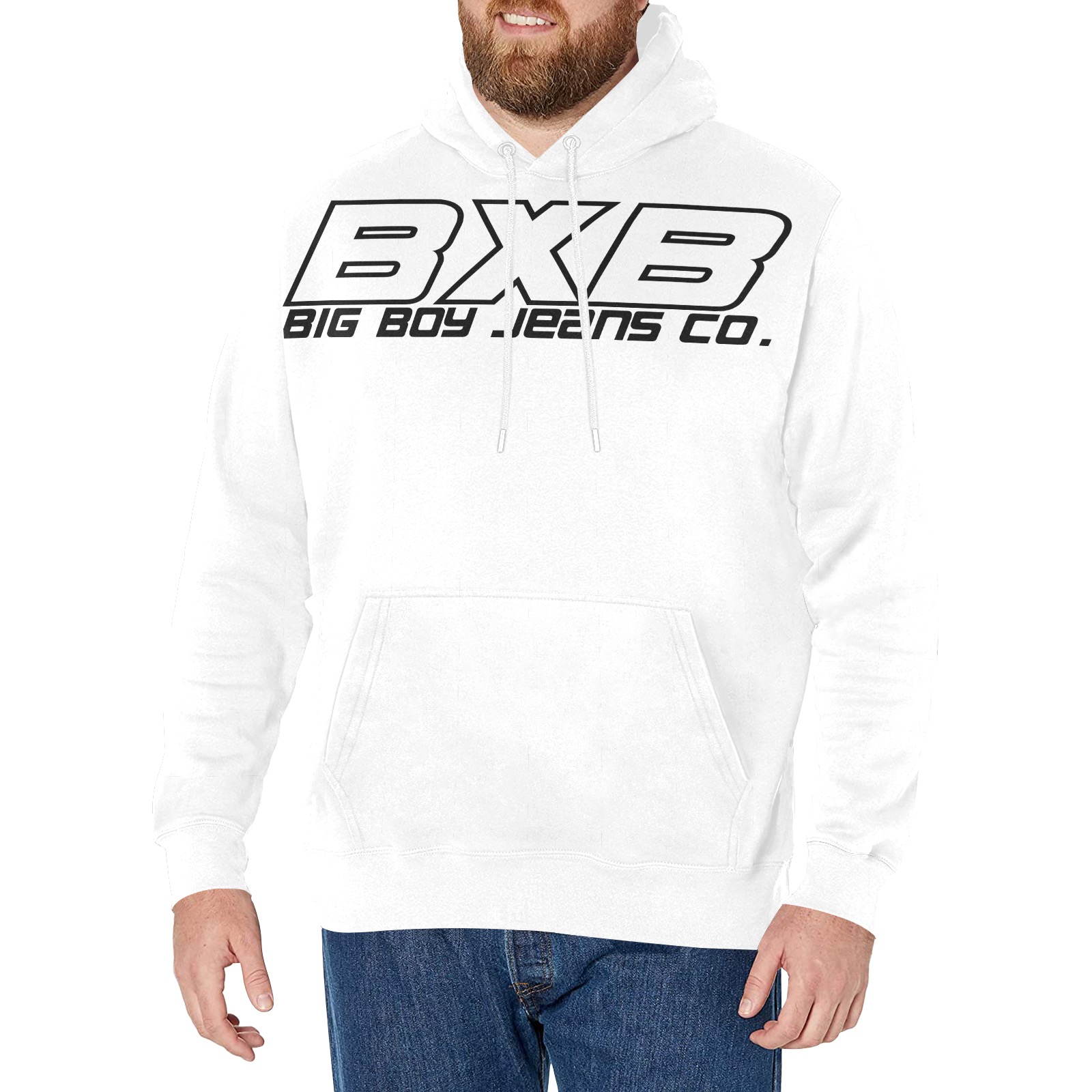 BxB White Hoodie Men's Fleece Hoodie w/ White Lining Hood (Model H55)