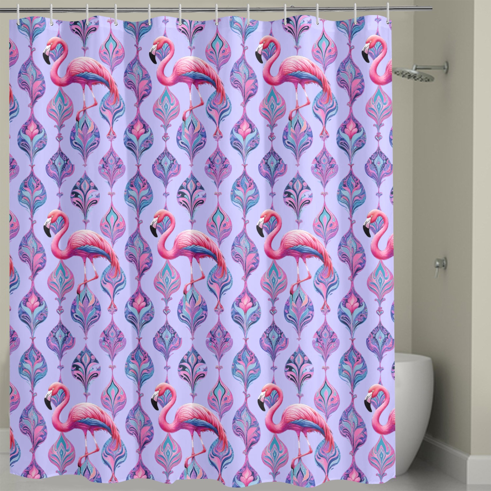 Flamingos Paisley Pattern Pastel Pink and Blue Shower Curtain 72" x 72"