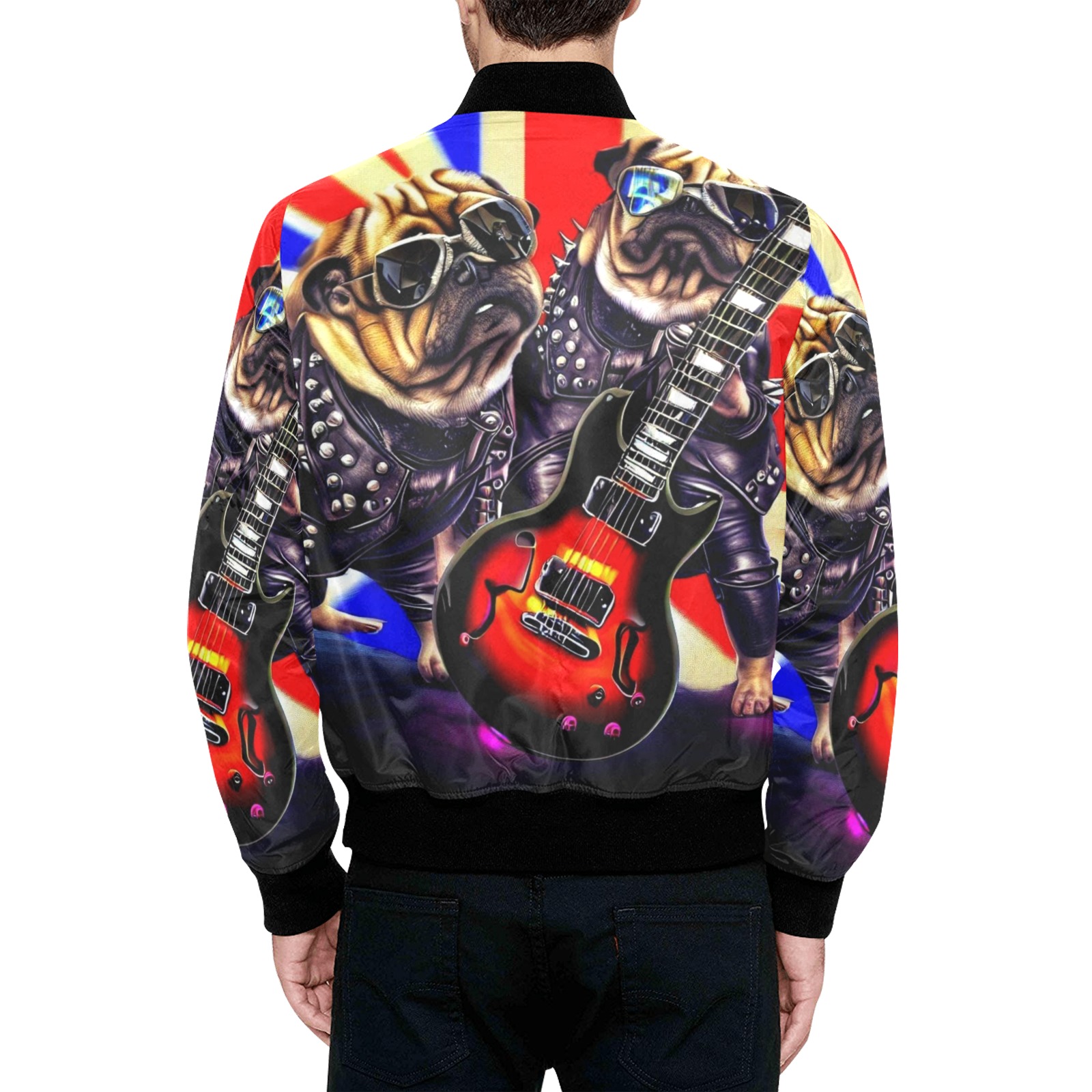 HEAVY ROCK PUG 3 All Over Print Quilted Bomber Jacket for Men (Model H33)