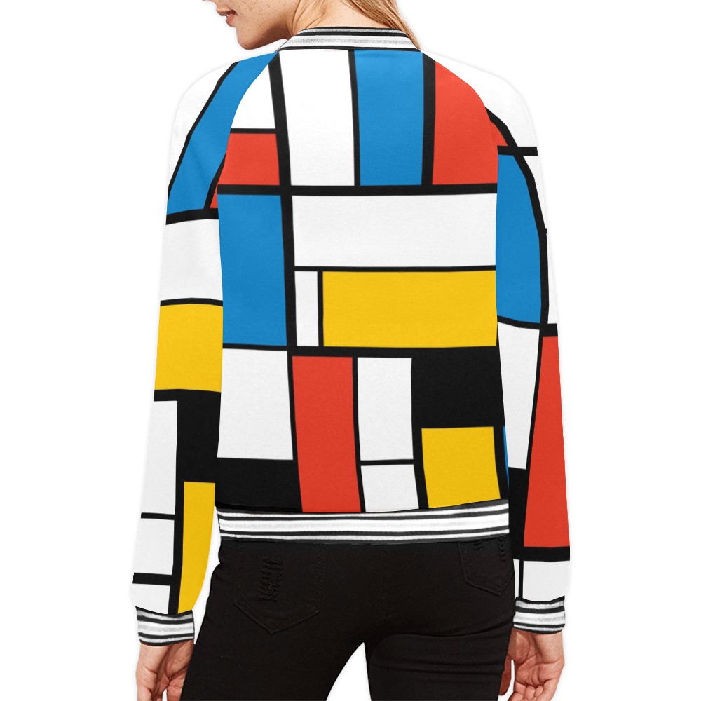 Mondrian De Stijl Modern All Over Print Bomber Jacket for Women (Model H21)