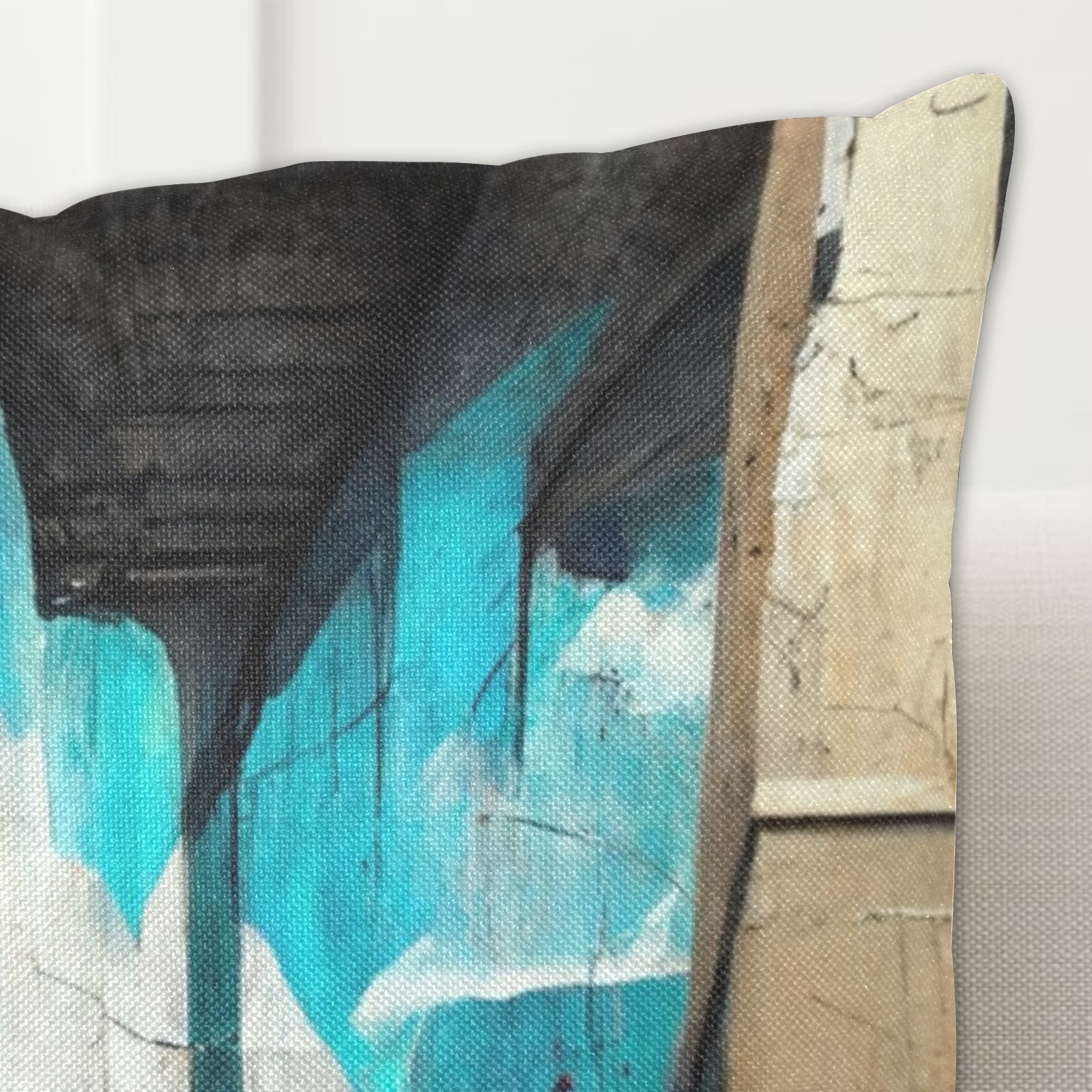 graffiti buildings black white and turquoise 1 Linen Zippered Pillowcase 18"x18"(One Side&Pack of 2)