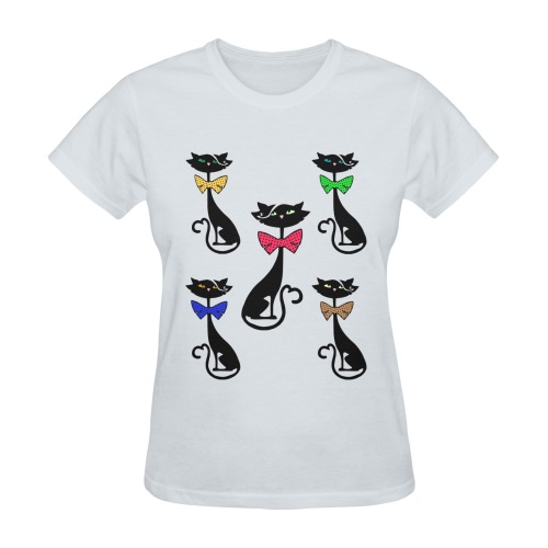 Black Cat with Bow Ties - Silver Sunny Women's T-shirt (Model T05)