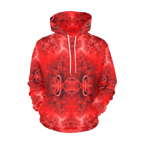 Fiery Red Rose Garden Frost Fractal All Over Print Hoodie for Women (USA Size) (Model H13)