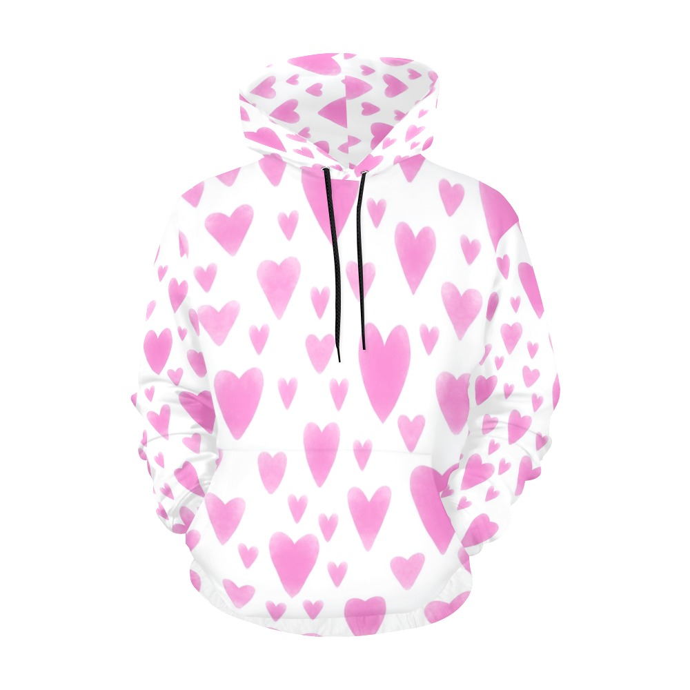 Pink Hearts Pattern All Over Print Hoodie for Women (USA Size) (Model H13)