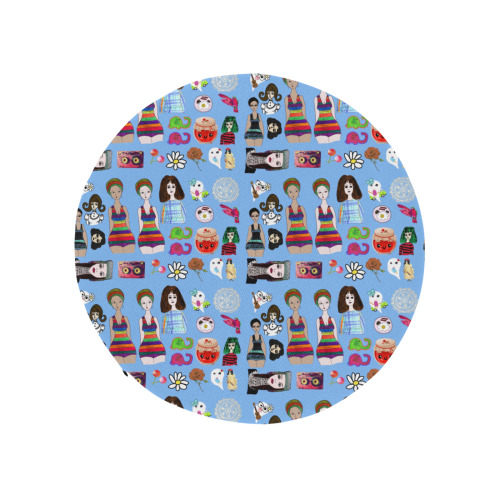 drawing collage blue Round Seat Cushion