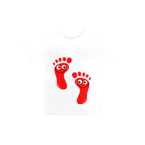 Happy Cartoon Red Human Foot Prints Baby Classic T-Shirt (Model T30)