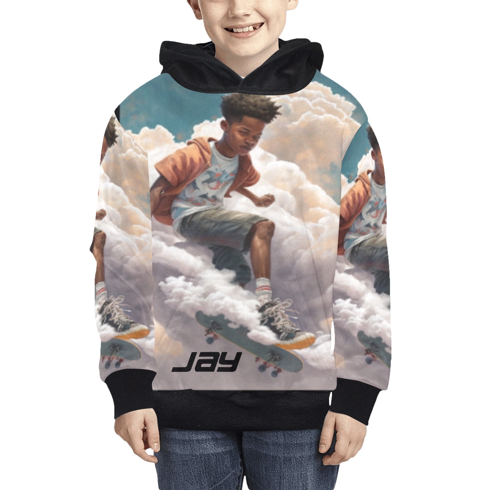 jay skateboard in clouds Kids' All Over Print Hoodie (Model H38)