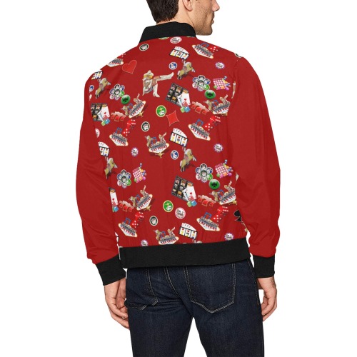 Famous Las Vegas Icons Red All Over Print Bomber Jacket for Men (Model H31)