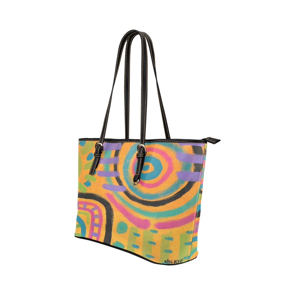 Colorful Abstract Art Shoulder Bag Leather Tote Bag/Small (Model 1651)