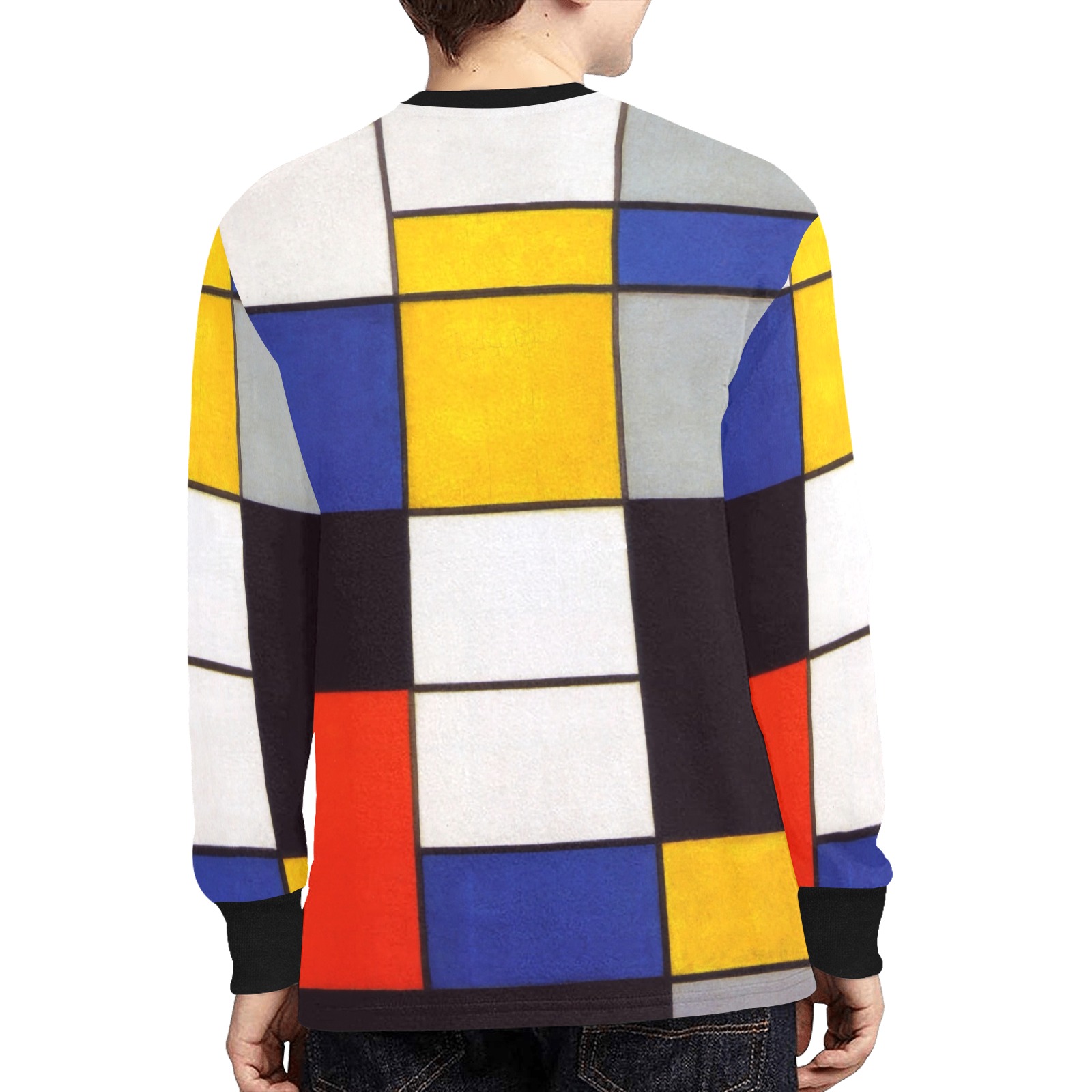 Composition A by Piet Mondrian Kids' Rib Cuff Long Sleeve T-shirt (Model T64)