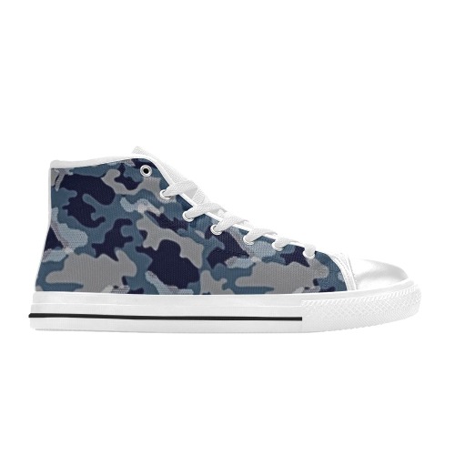 Navy Camo High Top Canvas Shoes for Kid (Model 017)