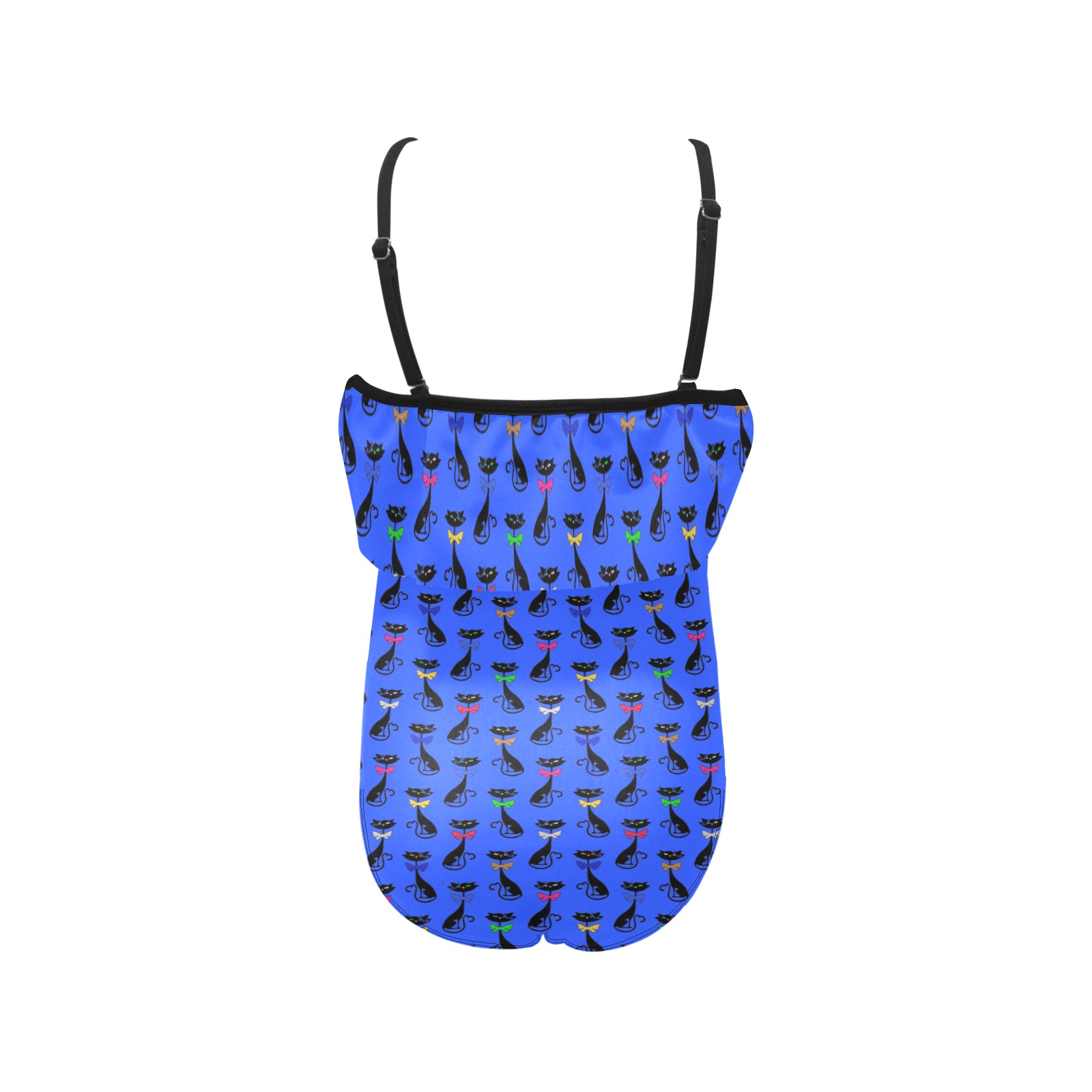 Black Cats Wearing Bow Ties - Blue Kids' Spaghetti Strap Ruffle Swimsuit (Model S26)