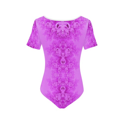 Soft Violet Flowers Frost Fractal Women's Short Sleeve Bodysuit