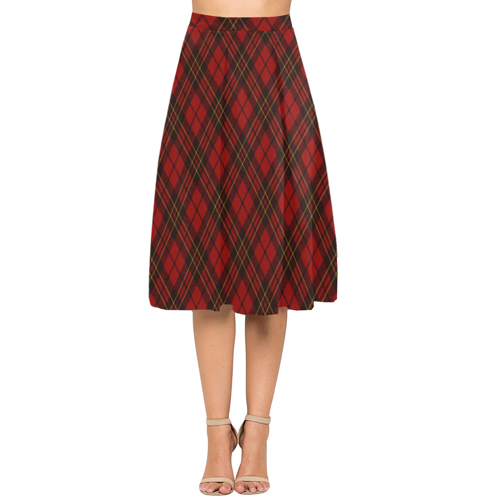 Red tartan plaid winter Christmas pattern holidays Mnemosyne Women's Crepe Skirt (Model D16)