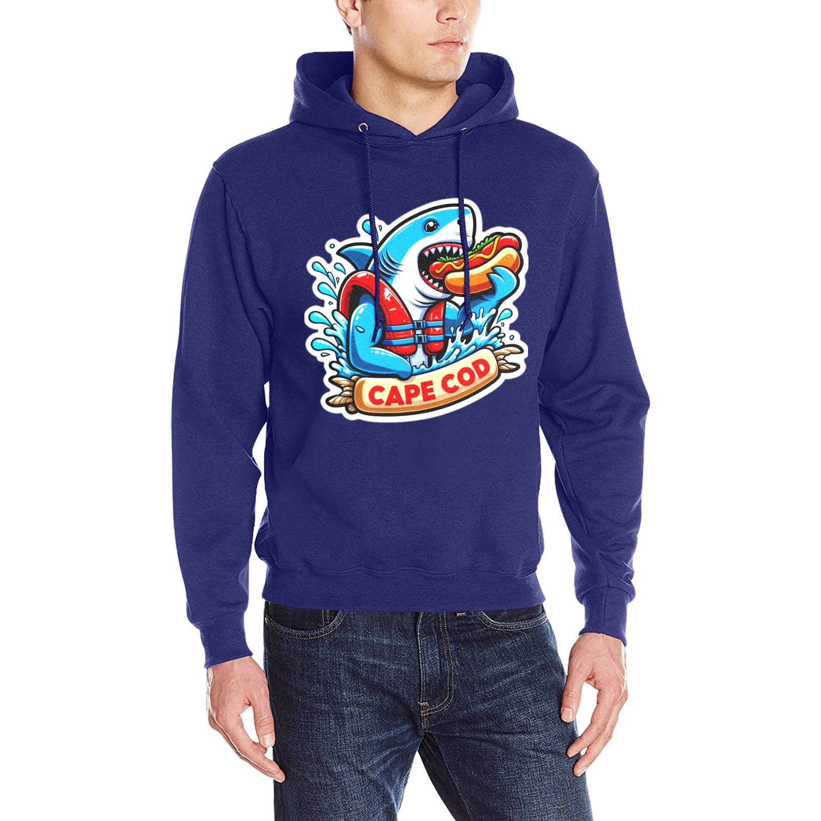 CAPE COD-GREAT WHITE EATING HOT DOG 2 Men's Classic Hoodie (Model H17)