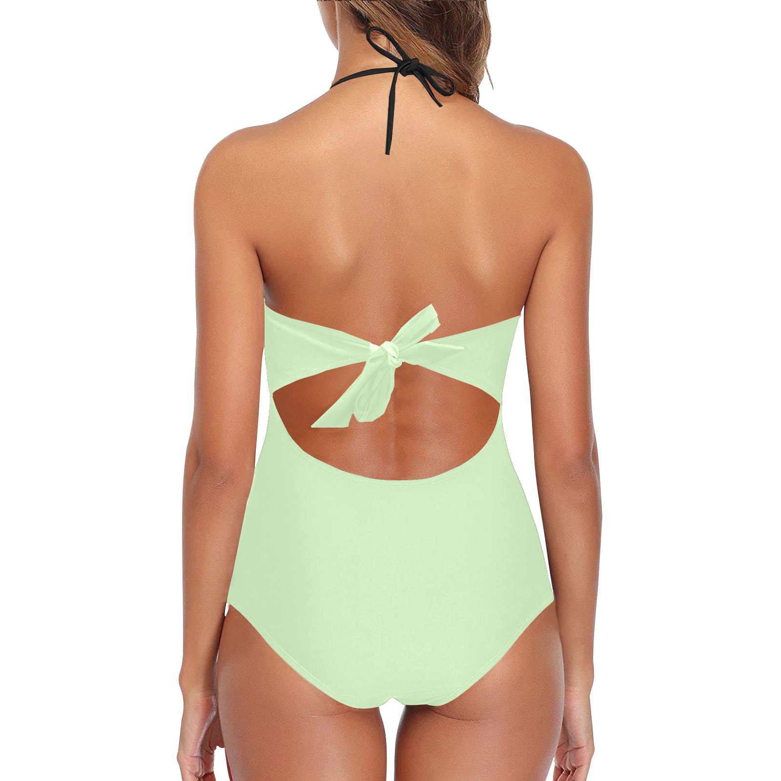 color tea green Lace Band Embossing Swimsuit (Model S15)