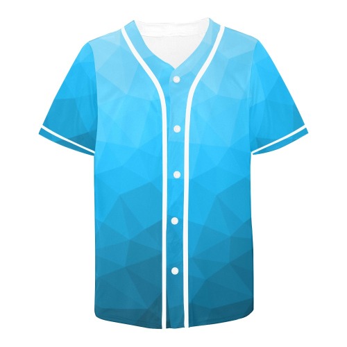 Cyan gradient geometric mesh pattern All Over Print Baseball Jersey for Men (Model T50)