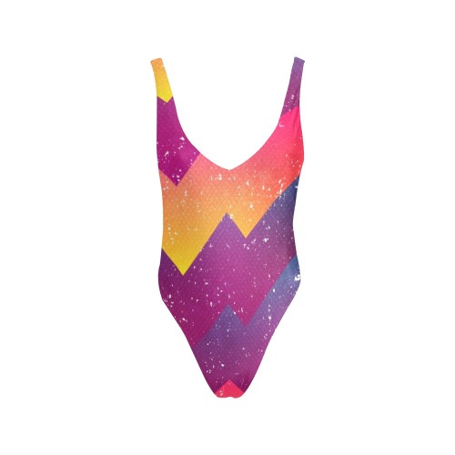 bright geometric seamless pattern Sexy Low Back One-Piece Swimsuit (Model S09)