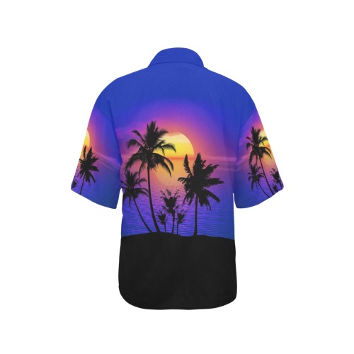 Tropical Sunset Palm Trees All Over Print Hawaiian Shirt for Women (Model T58)