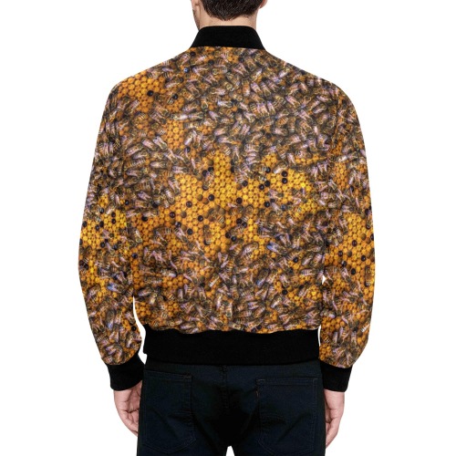 HONEY BEES 3 All Over Print Quilted Bomber Jacket for Men (Model H33)