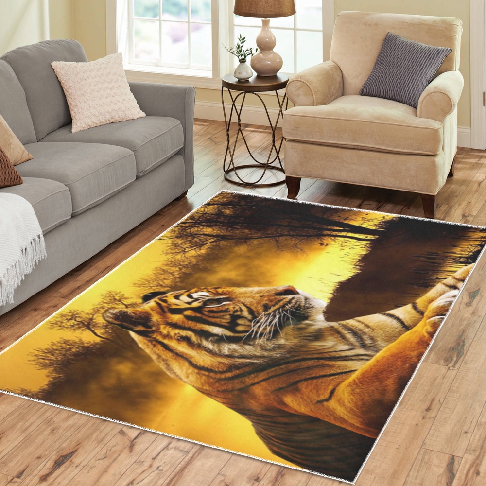 Tiger and Sunset Area Rug7'x5'
