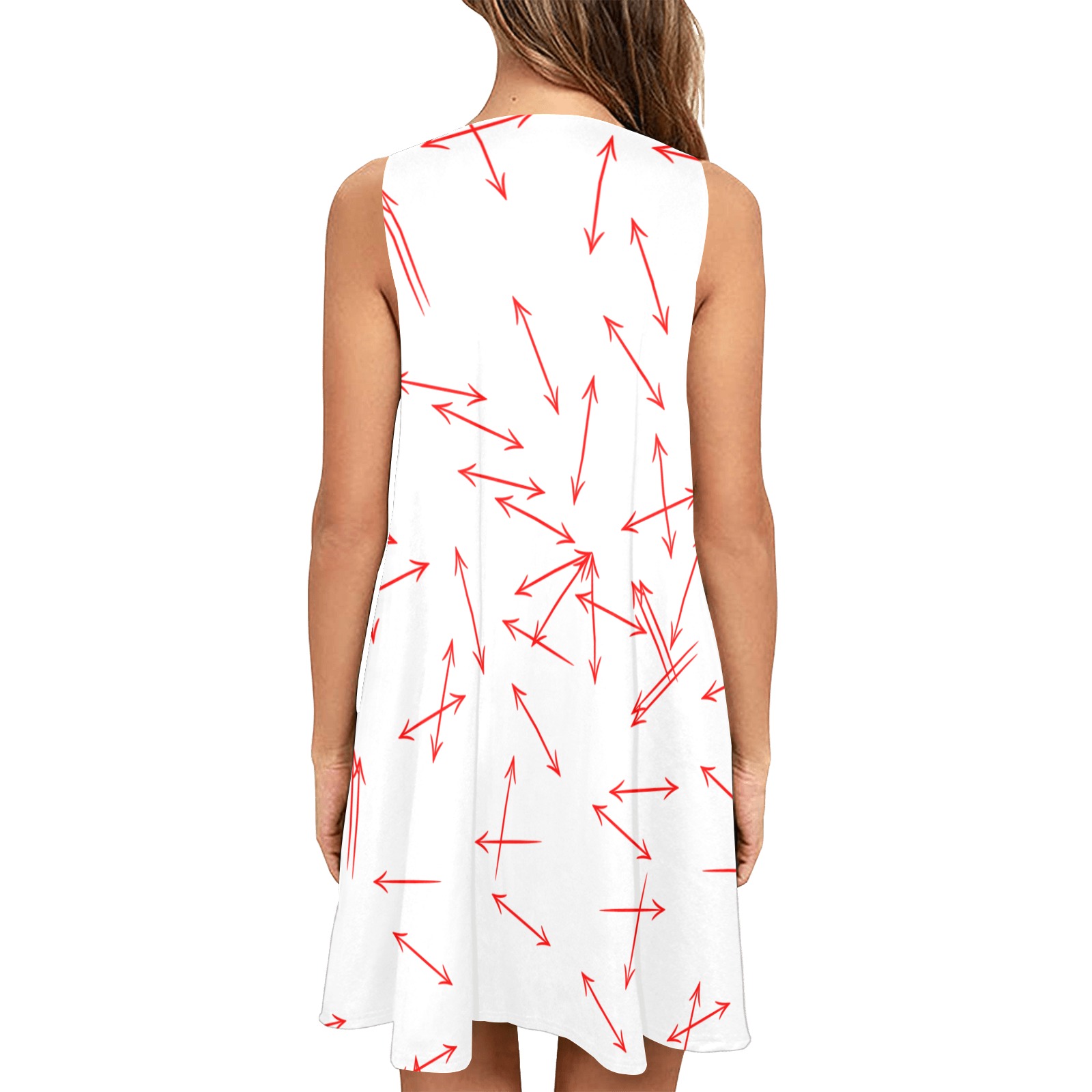 Arrows Every Direction Red Sleeveless A-Line Pocket Dress (Model D57)