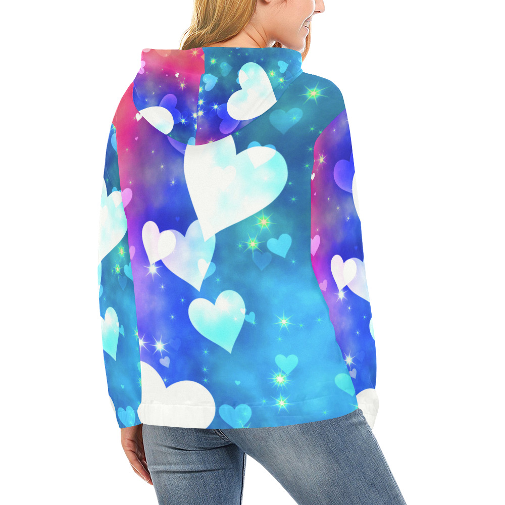 Dreamy Love Heart Sky Background All Over Print Hoodie for Women (USA Size) (Model H13)