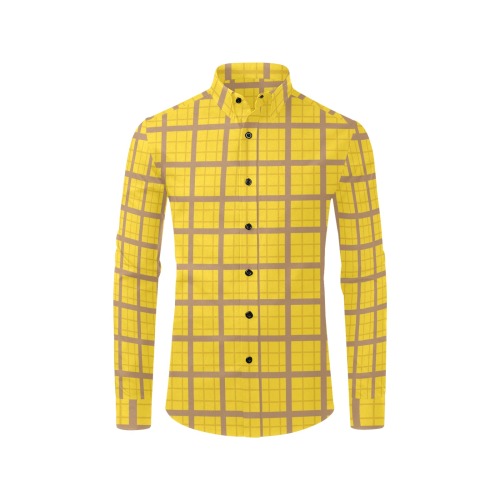 mustard and brown Men's All Over Print Casual Dress Shirt (Model T61)