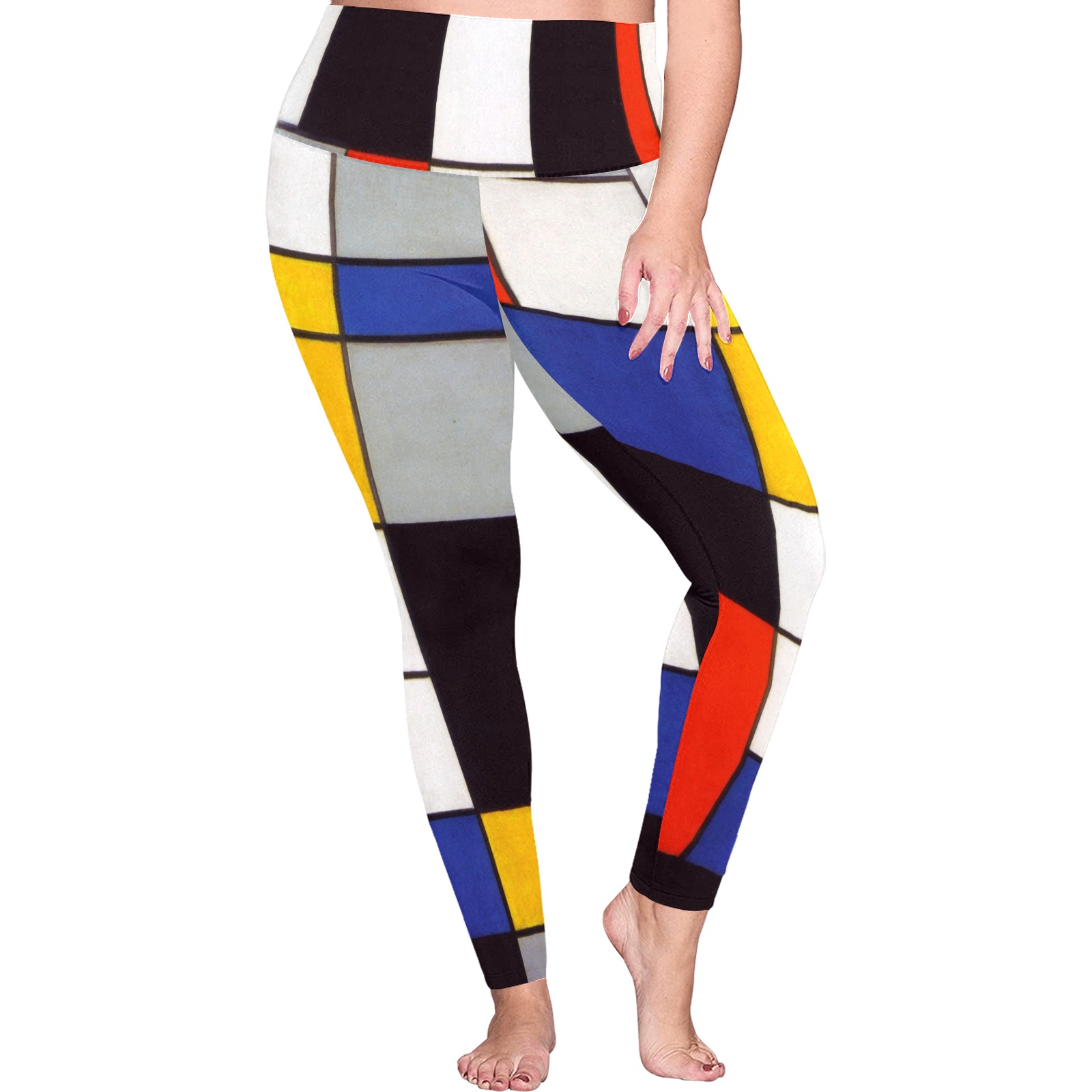 Composition A by Piet Mondrian Women's Plus Size High Waist Leggings (Model L44)