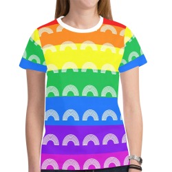 White Rainbows on Rainbow Stripes New All Over Print T-shirt for Women (Model T45)