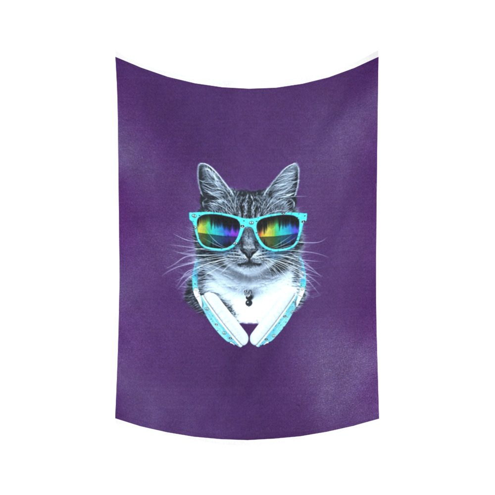 Cool Cat Cotton Linen Wall Tapestry 60"x 90"