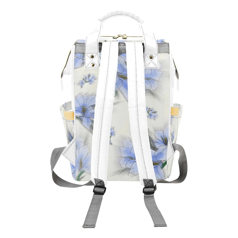 blue-flowers Multi-Function Diaper Backpack/Diaper Bag (Model 1688)