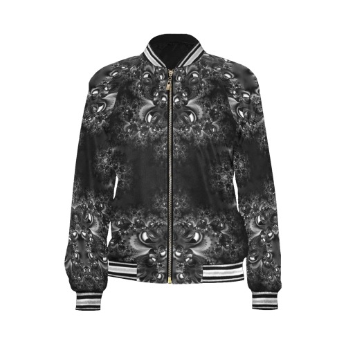 Frost at Midnight Fractal All Over Print Bomber Jacket for Women (Model H21)
