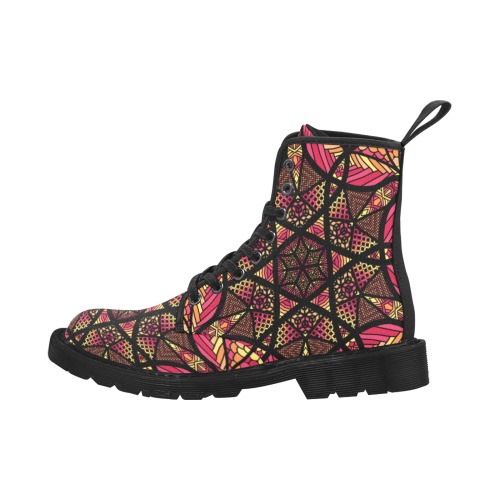 Ô Pink, Peach, Yellow Color Mandala Tile103 Martin Boots for Women (Black) (Model 1203H)