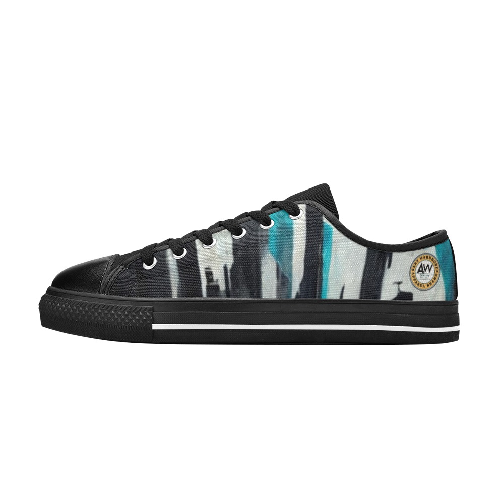 graffiti buildings black white and turquoise 1 Women's Classic Canvas Shoes (Model 018)