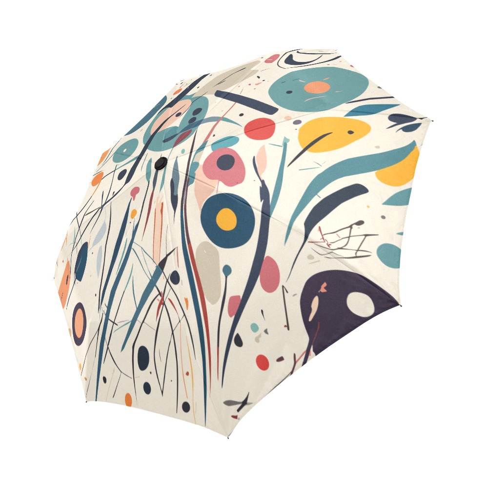 Abstract art of lines, circles on beige. Auto-Foldable Umbrella (Model U04)