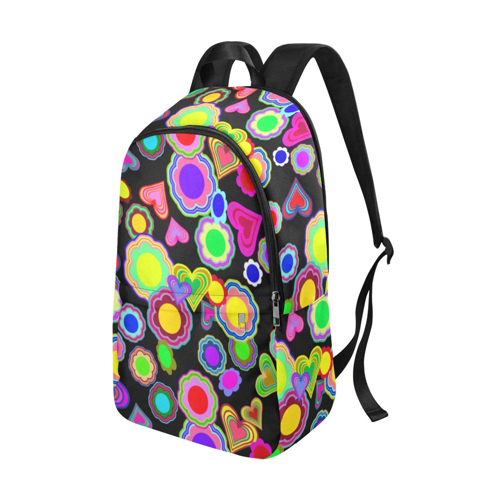 Groovy Hearts and Flowers Black Fabric Backpack for Adult (Model 1659)
