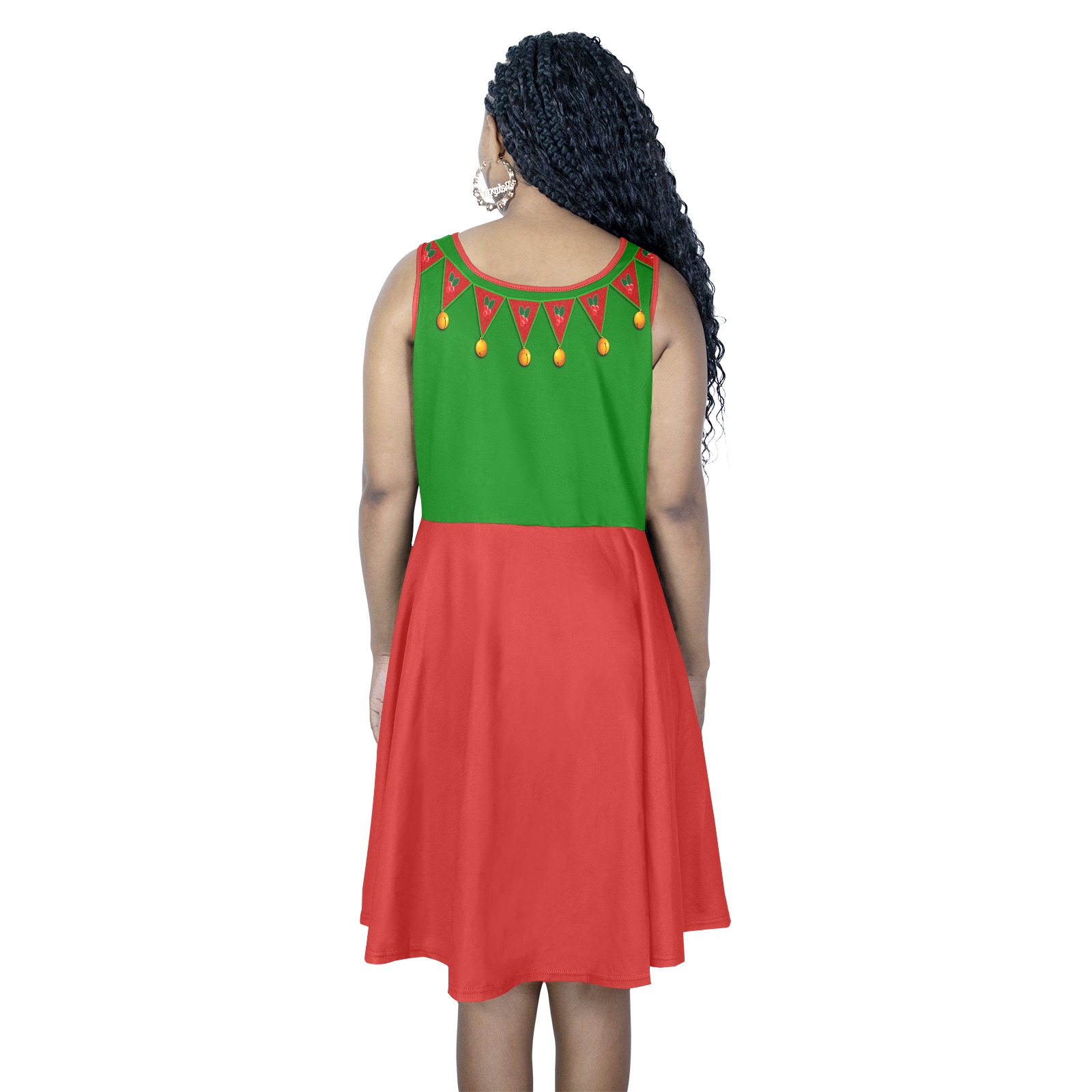 Green Red Elf Costume Sleeveless Expansion Dress (Model D60)