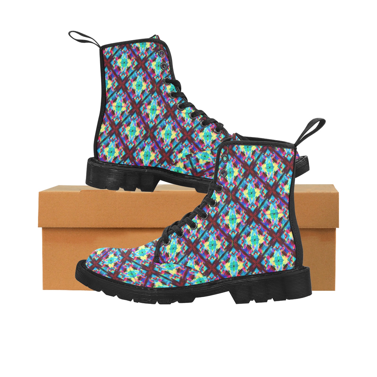 Rainbow blocks Martin Boots for Women (Black) (Model 1203H)